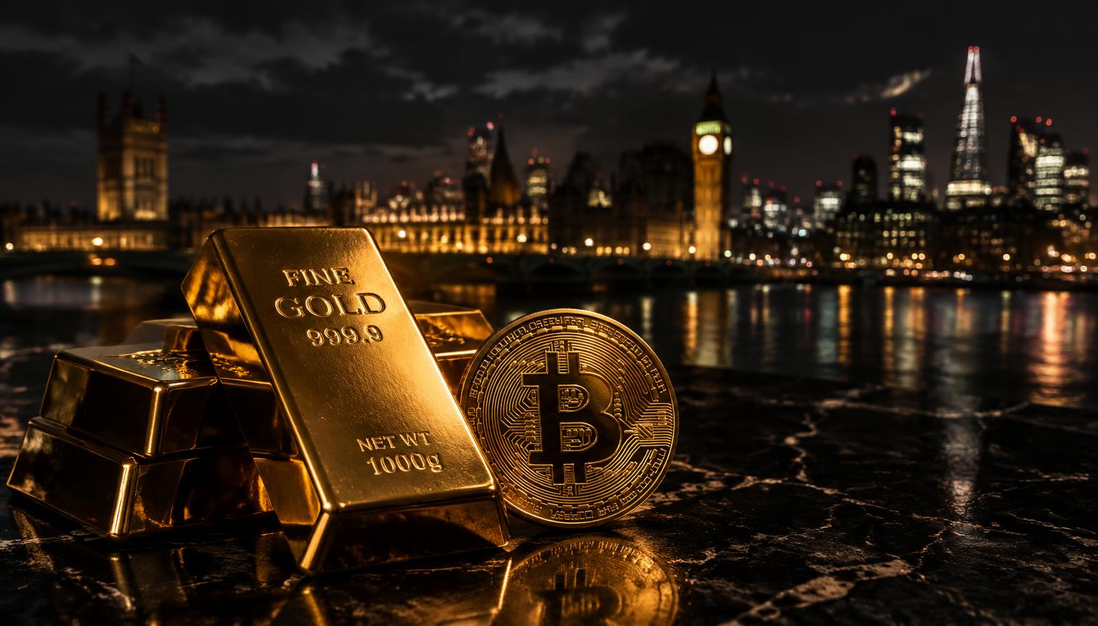 Gold bullion and bitcoin